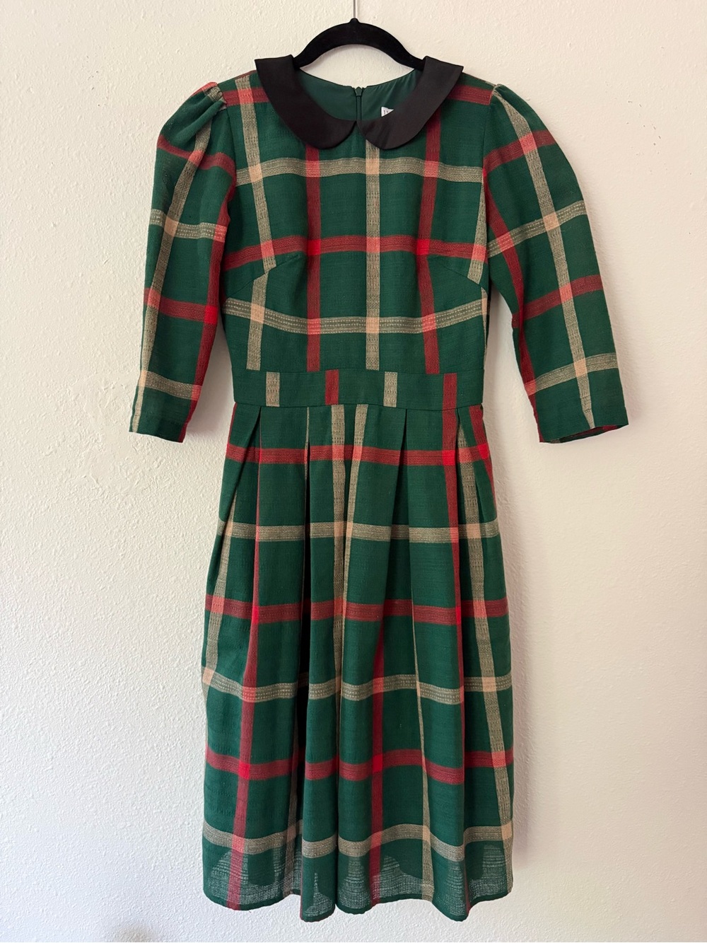 Ivy City Co Green Red Cream Plaid Peter Pan Collar Dress